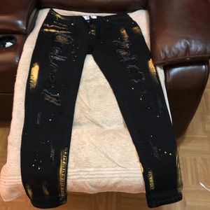 DNA Mens Denim Jeans With Gold Paint Splatter *BRAND NEW NEVER WORN*